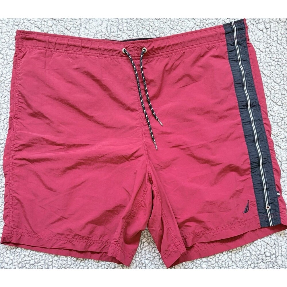 Nautica Men's Red & Navy Blue Swim Shorts TG Mesh Lined Drawstring. Size 38